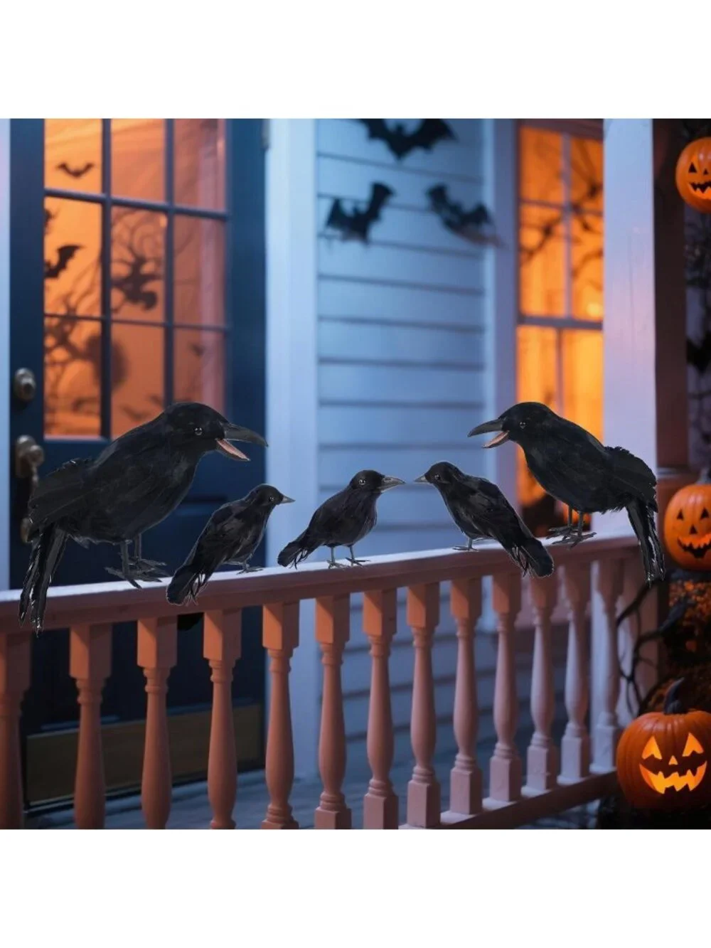 5 Pack Halloween Crow Decorations | Realistic Fake Ravens for Spooky Decor